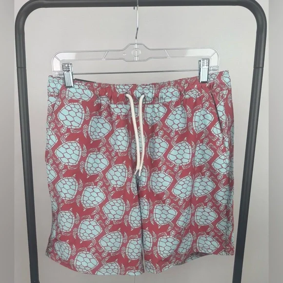 J.Crew Flex Swim Trunks Mens M 8” Inseam Turtle Print Red Blue NWT Lined - Picture 2 of 5